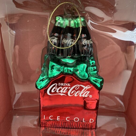 3 Coca-Cola Hand Blown Glass Ornaments Delivery Truck Cooler & Coke Glass Boxes - Picture 5 of 9